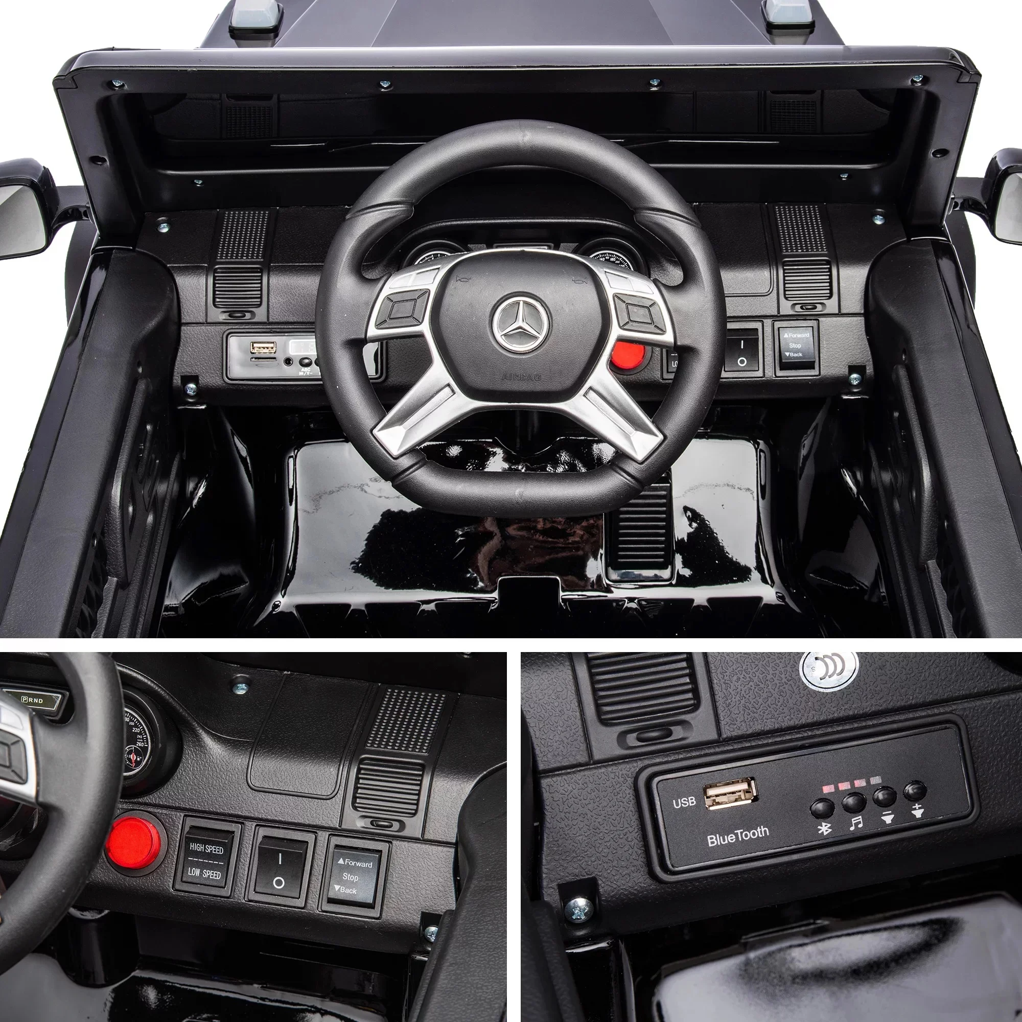 Track 7 24V Ride on Car, Licensed Mercedes Benz G63 24V Electric Car with Remote Control, Music, Bluetooth, Leather Seat, 6 Wheels Kids Ride on Truck, Black