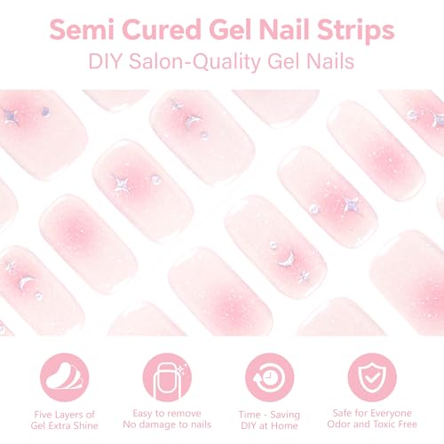 Semi Cured Gel Nail Strips-Easy Apply Christmas Gel Nail Stickers Holiday Semi Cured Manicure Strips with Sparkling Xmas Designs (Classic Yule)