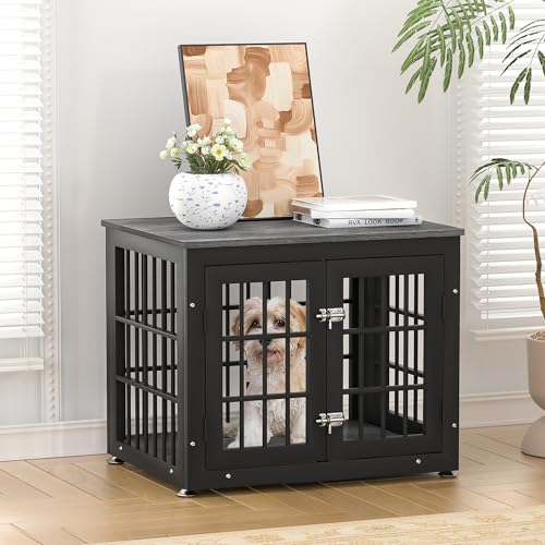 48 Inch Heavy Duty Dog Crate Furniture for Large Dogs, Decorative Pet House End Table, Extra Large Wooden Cage Kennel Furniture Indoor, Natural and White