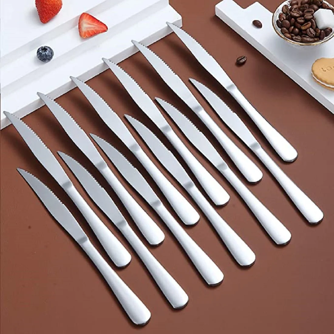 Steak Knife Set of 8, Stainless Steel Serrated Blades, Premium Kitchen Steak Knife Set with silver Handles
