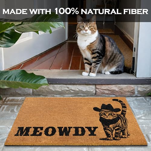 MAINEVENT Meowdy Doormat 30x17 Inch, Cat Front Door Mat, Black Cat Welcome Mats for Front Door Gift, Coir Outdoor Doormat
