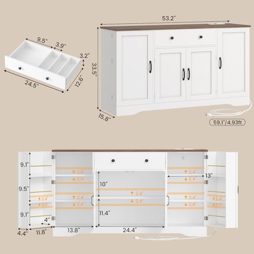 Buffet Cabinet with Storage & Charging Station, 53