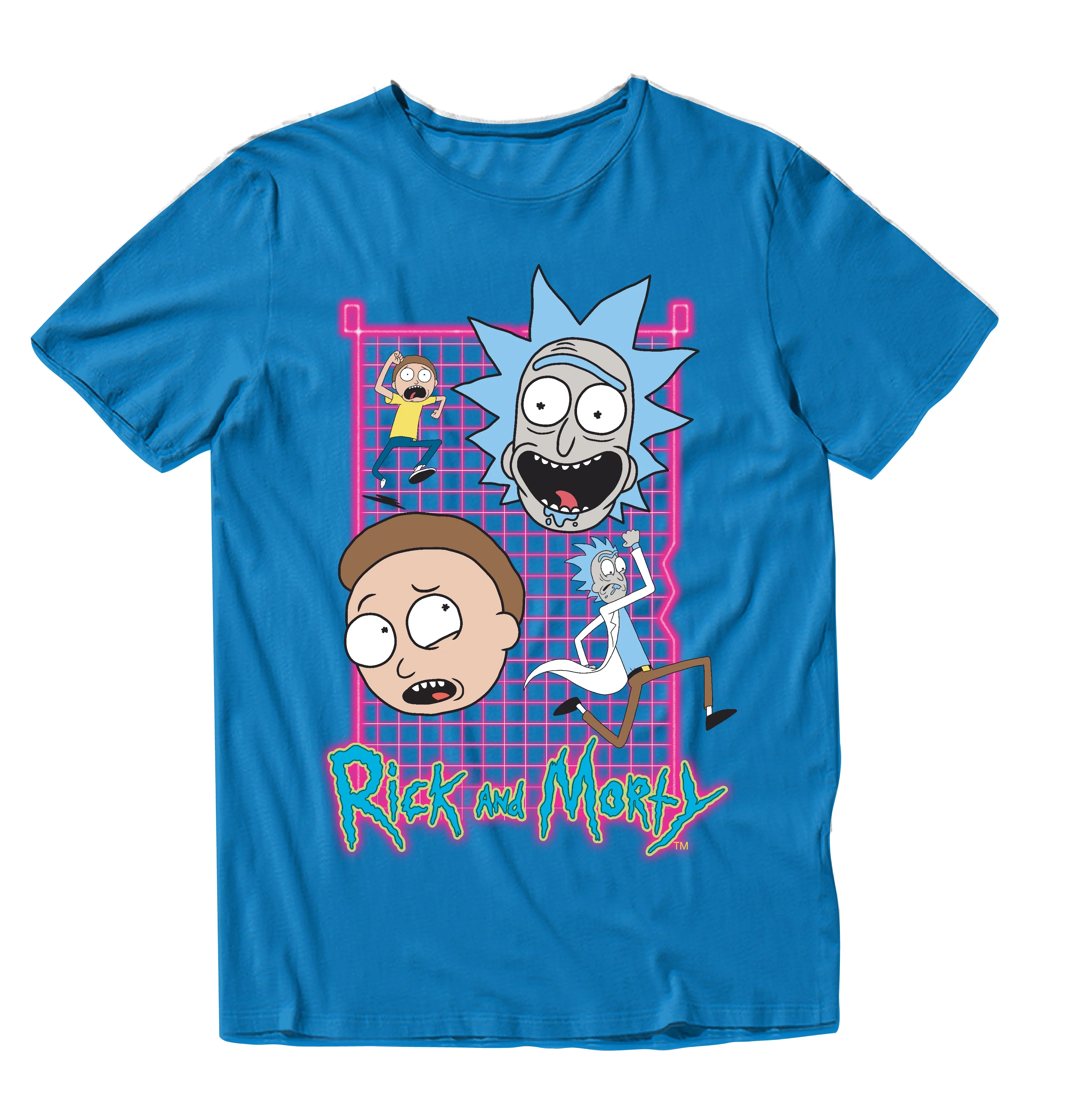 Rick and Morty Neon Grid Heads Mens and Womens Short Sleeve T-Shirt (Royal,S-XXL)