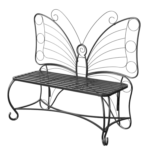 Garden Bench Outdoor Porch Bench, Double Seats Outdoor Bench, Butterfly Bench for Outside, Black Butterfly Chair Thickened Metal Frame for Garden,Yard, Patio,Porch,Lawn,Park (Black)