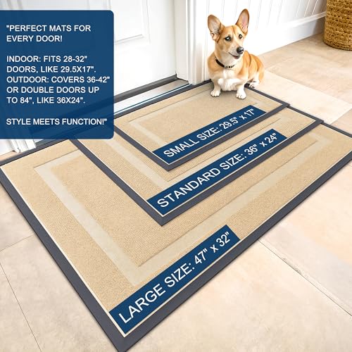 OLANLY Front Door Mat Indoor Outdoor Entrance, Waterproof All-Season, All-Weather Doormat, Sturdy Natural Rubber, Fade Resistant, Low Profile, Easy Clean Patio Porch Entryway Mat, 36x24, Black