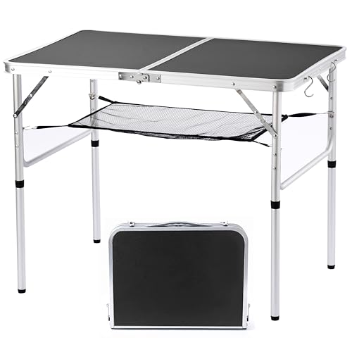 Folding Camp Table Small, 24''L x16''W with Adjustable Height Legs, Indoor Outdoor Lightweight Portable Aluminum Dining Table for Picnic Camping 2-Feet（2 Heights 10