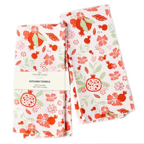 The Fine Living Co. 100% Cotton Merry Christmas Kitchen Towels, 18'x28' Set of 2 (Cherry Red & Green)