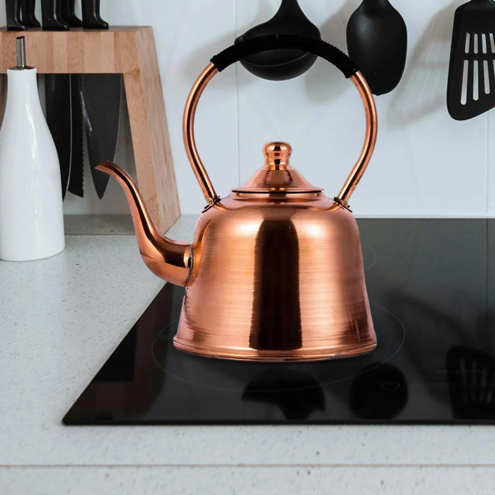 LOVIVER Coffee Pot Hot Water Kettle Wrapped Handle Stovetop Induction/Gas Stoves Copper Handmade Retro Water Boiler Jug Copper Kettle