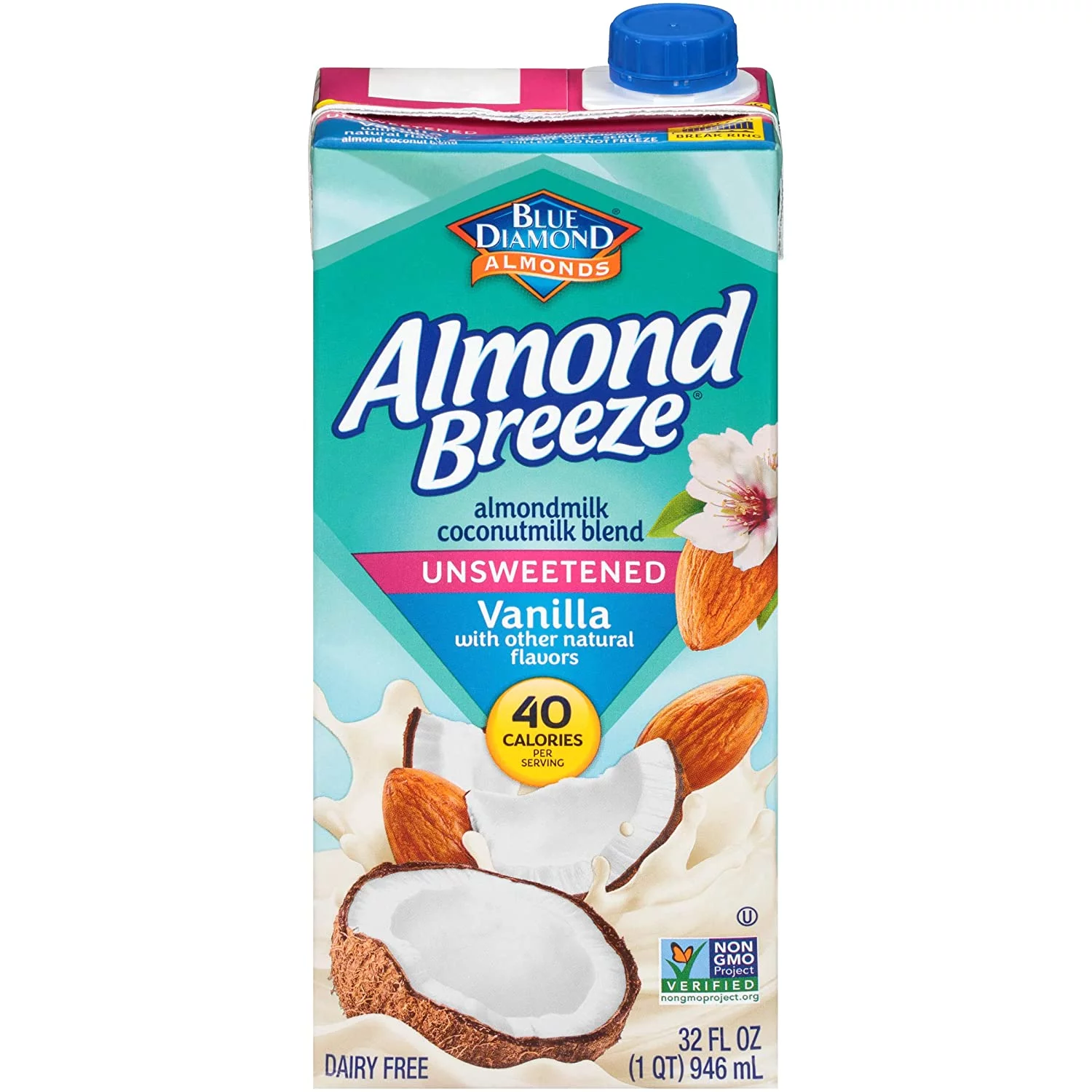 Blue Diamond Almond Breeze Almond Coconut Blend Unsweetened Vanilla 32 fl oz Pack of 4