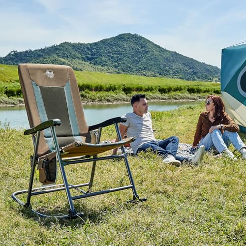 TIMBER RIDGE Foldable Padded Rocking Chair Set of 2 for Outdoor, High Back and Heavy Duty, Portable for Camping, Patio, Lawn, Garden, Yard or Balcony, Supports 300lbs, Brown