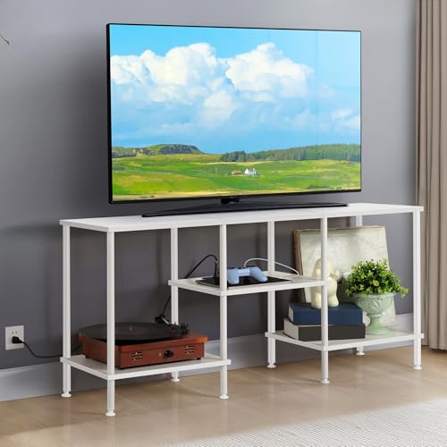 TV Stands for Living Room 50 inch TV Stand with Power Outlet Entertainment Center with Storage 3 Tier TV Console Table for 50 43 40 32 inch TV, Black