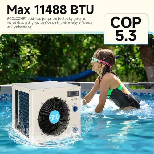 14000BTU Above Ground Pool Heater, Electric Swimming Pool Heat Pumps for Pools up to 4000 gallons, Fits 9/11/15 Foot Pool and Spas, 120V/60Hz, PLC50