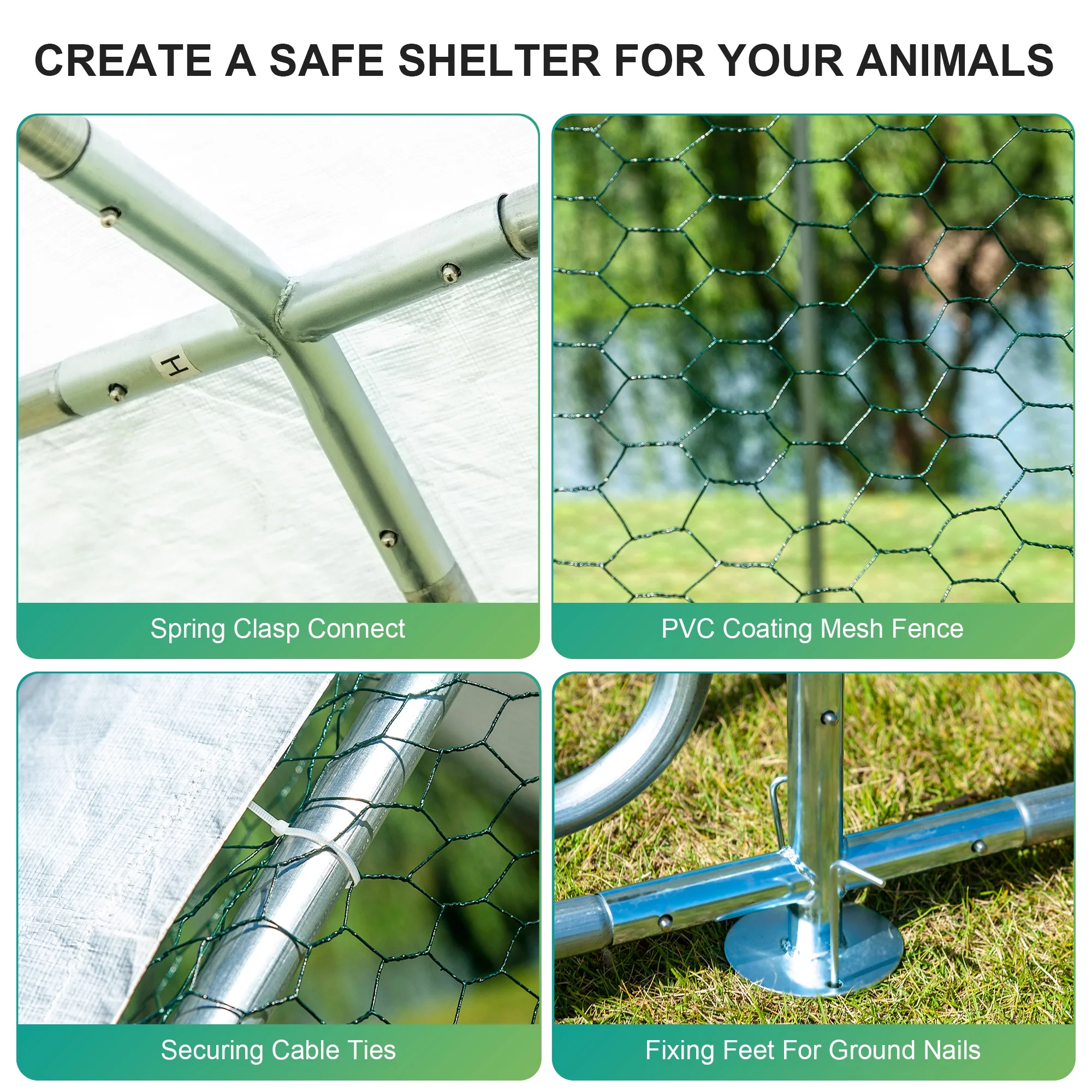 Large Metal Chicken Run, Large Chicken Coop 10x 6.6x6.6FT Flat-Top Heavy Duty Outdoor Chicken Pen Duck & Rabbit Walk-in Poultry Cage with Waterproof & UV-Resistant Cover for Backyard Farm