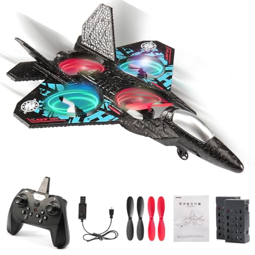 RC Plane Drone Helicopter Quadcopter, RTF 2.4GHz 6-axis Gyro Remote Control Airplane RC Jet Fighter with 3D Flip, Gravity Sensing, Spray Stunts Easy to Fly RC Glider Toys for Adult Kids (Grey)