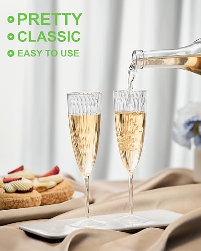 24Pcs Plastic Champagne Flutes,6 Oz Clear Champagne Glasses,Disposable Wine Glasses for Party Wedding Banquet Family Holiday Picnic Cocktail Mimosa Bars Engagements Thanksgiving Christmas Toasting