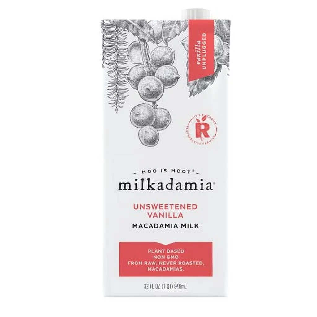 Milkadamia Vanilla Unsweetened Macadamia Milk Vegan and Keto-Friendly (177422), , 32 Fl Oz (Pack of 6)
