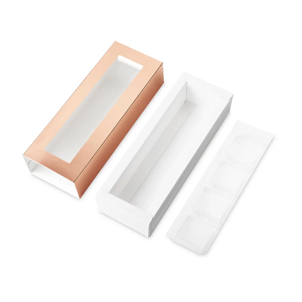 PKGSMART 20 Rose Gold Truffle Box, Chocolate Box Packaging, Candy Boxes with 4-Piece Plastics Tray, 6.2x1.7x1.25 inches