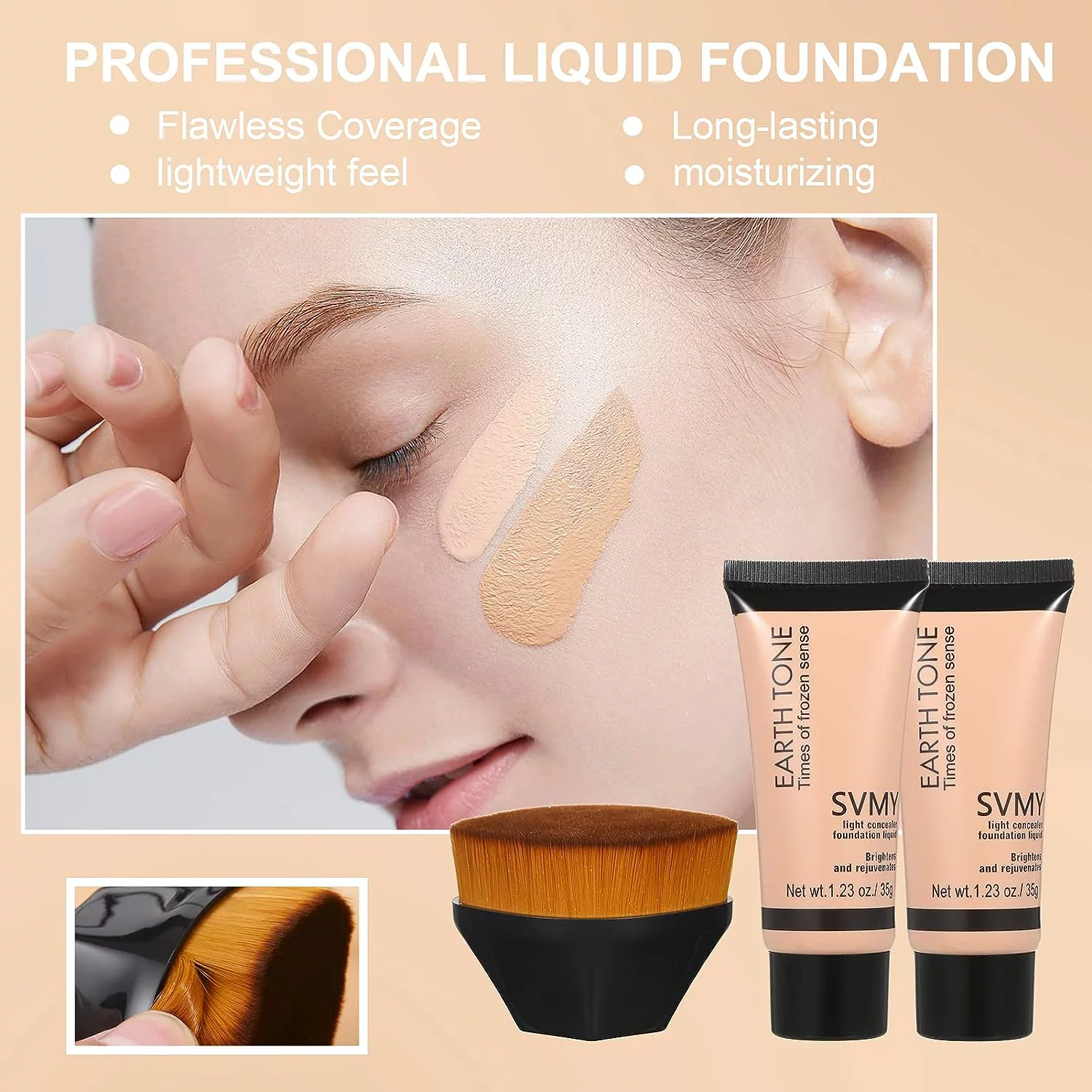 Foundation Liquid Full Coverage Matte Oil Control Concealer with Face Primer  and  Makeup Brush  and  Makeup Sponges