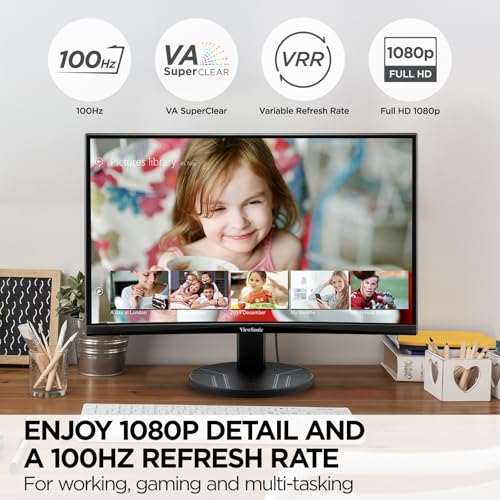 ViewSonic VA3209M 32 Inch IPS Full HD 1080p Monitor with Thin Bezels, 75Hz, Eye Care, HDMI, VGA Inputs for Home and Office