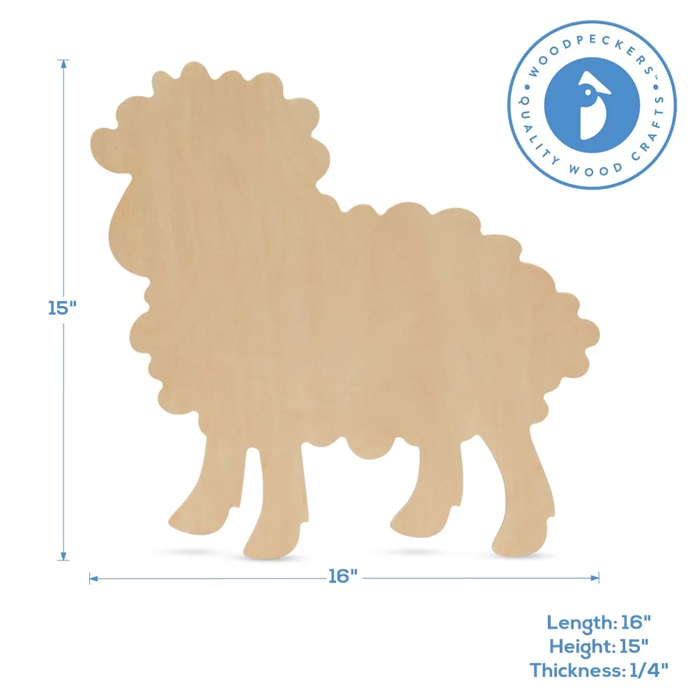 Large Wood Lamb Cutouts 16 inch x 15 inch, Pack of 25 Unfinished Wooden Cutout Lambs to Paint for Crafting and DIY Decorating, by Woodpeckers