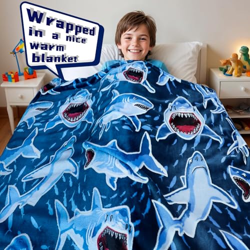 BORORO Glow in The Dark Shark Blanket - Cozy Shark Toys Birthday Gifts for Kids Boys 50x60 inch