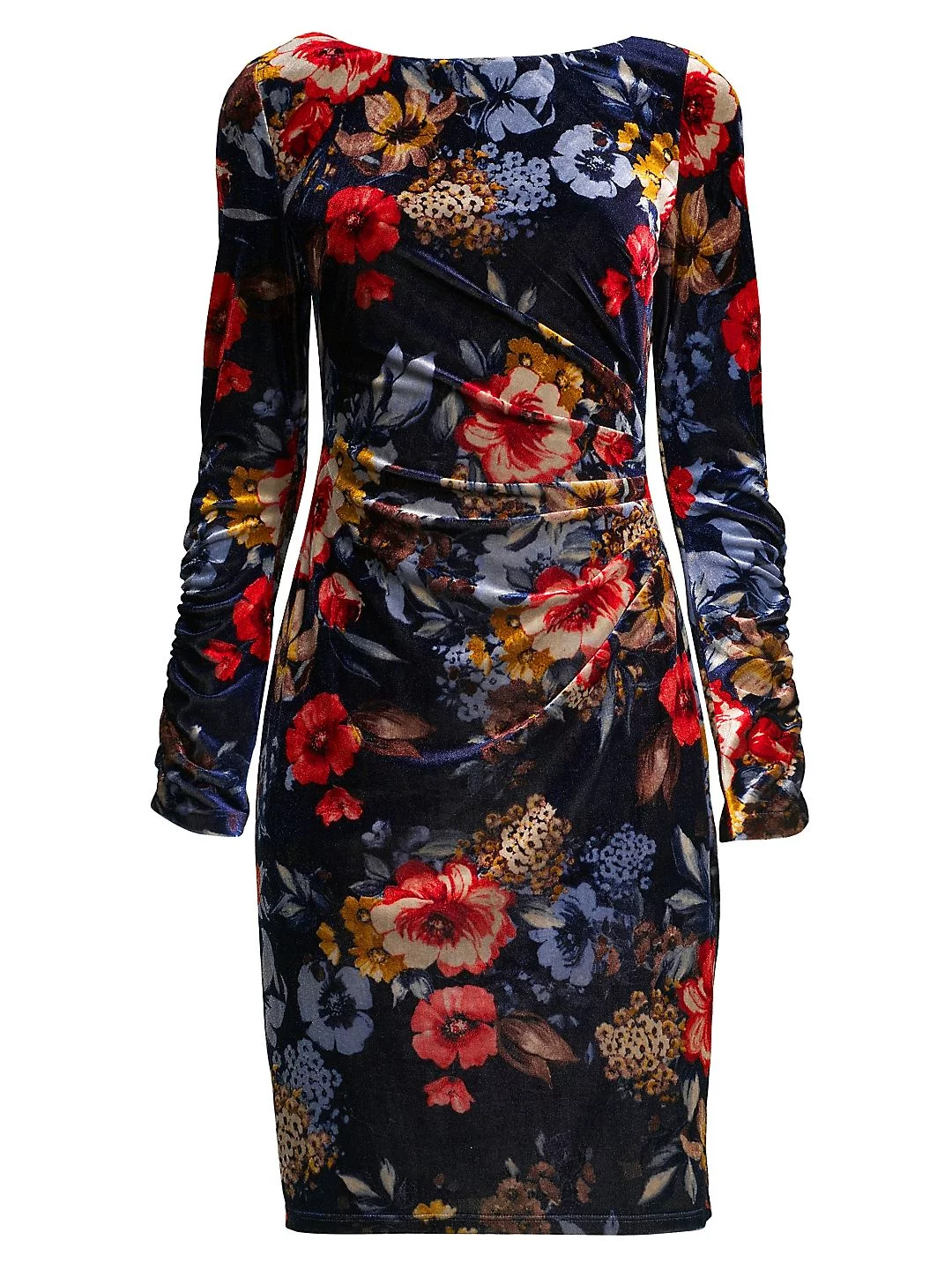 Vince Camuto Women’s Floral-Print Velvet Bodycon Dress (14, Navy Multi)