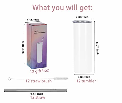 20 Oz Stainless Steel Straight Skinny Tumbler Set (8 Pack), Insulated Slim Thin Travel Cup with Lid, Black