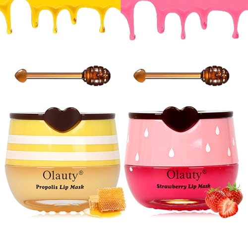 4 PCS Bee Lip Balm Honey Pot-Strawberry, Watermelon, Apple Lime, Honey Lip Mask Overnight Propolis Moisturizing,Vitamin E Prevention Cracked &Chapped Lips,Christmas Gifts Lip Balm