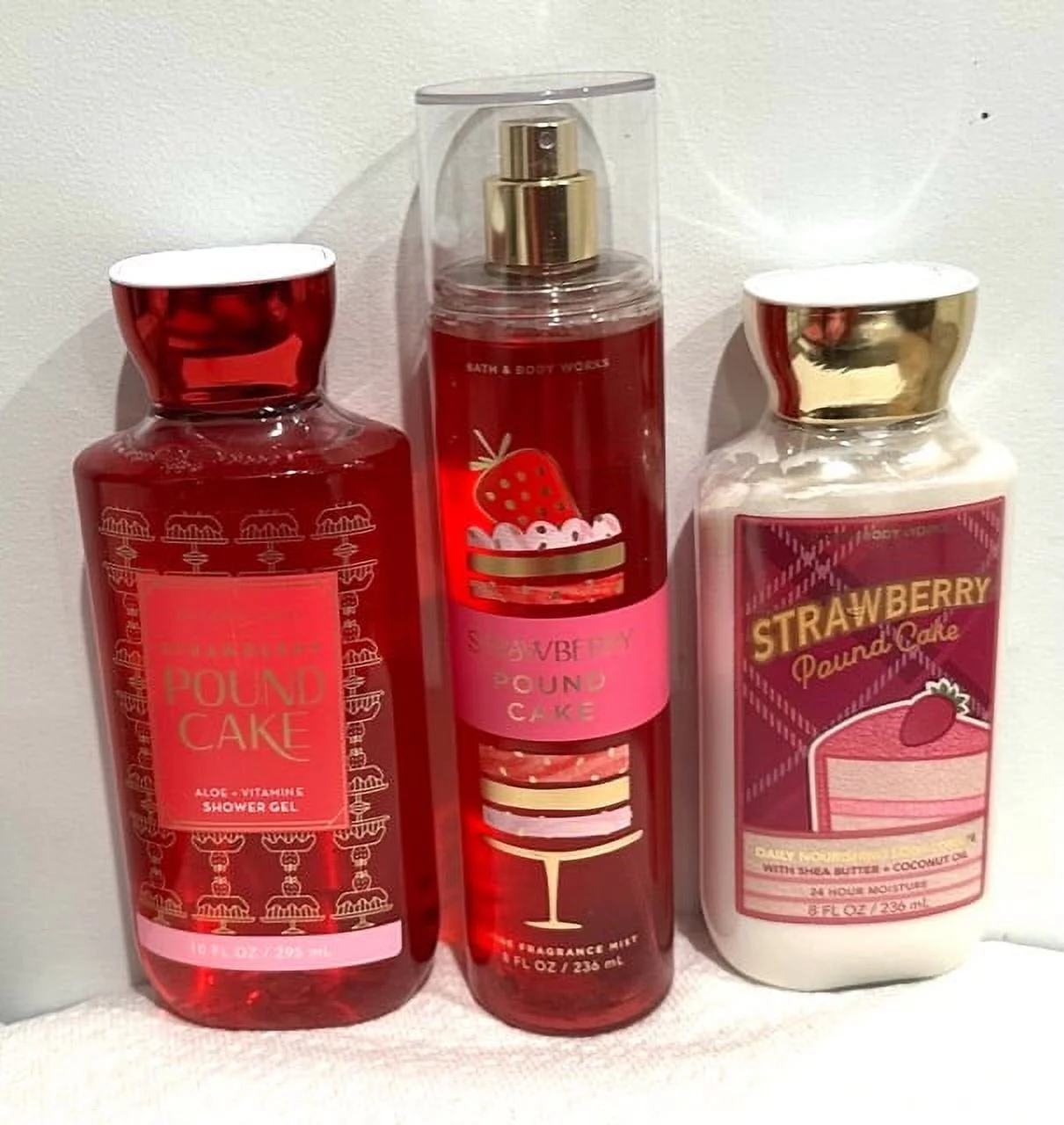 Bath & Body Works Strawberry Pound Cake Trio Set ( Body Lotion, Fragrance Mist, and Shower Gel)