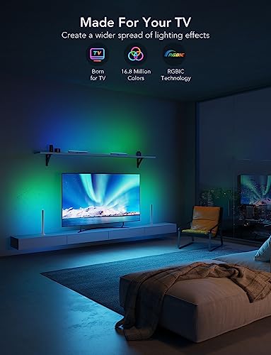 Govee RGBIC Light Bars, 15 Inches WiFi TV Backlight Suitable for 45-70 inch TVs, Smart Light Bars with Multiple Placement Options, Work with Alexa and Google Assistant, Black