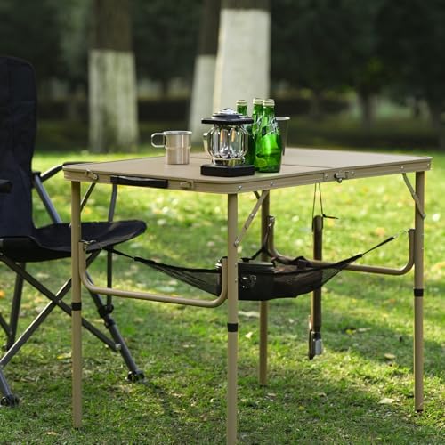 Small Camping Table 2Ft Folding Table 3 Adjustable Height Portable Lightweight Table Aluminum Fold Up Dining Table for Picnic,Beach BBQ,Cooking, Bed Working Outdoor & Indoor