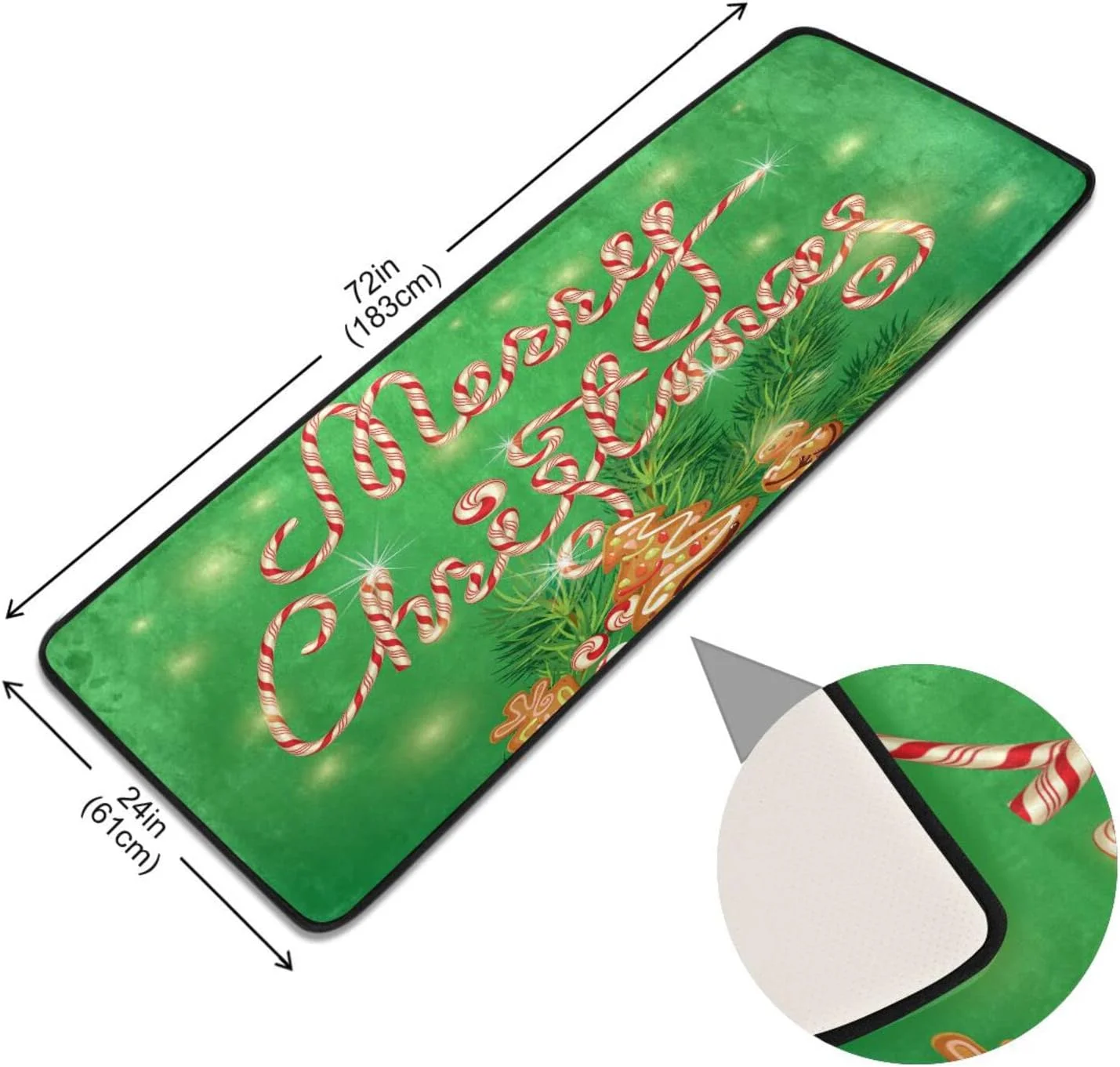 Christmas Cookies Tree Reindeer Hallway Runner Rug 2'x6' Kitchen Rug with Rubber Backing Xmas Gingerbread House Non Slip Entryway Rug Runner Washable Soft Area Rug for Hallway Bedroom Kitchen Decor