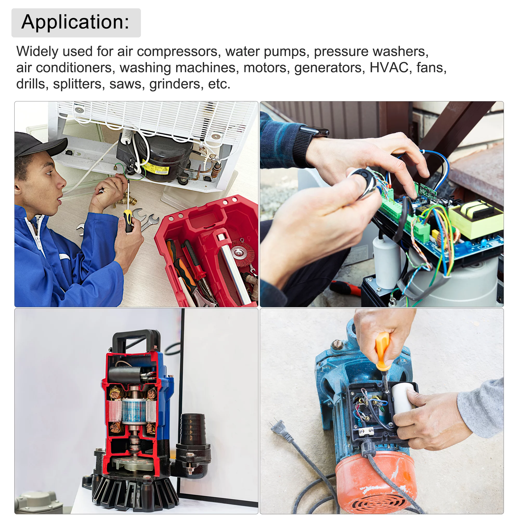 Uxcell 124x50mm 60uF 250V AC 50/60Hz 2 Wires with Terminal CBB60 Run Capacitor