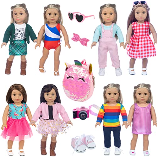 ebuddy 10 Sets 18 Inch Doll Clothes and Accessories - Fashion Outfits Fit for 18 inch Dolls 18 Inch Doll