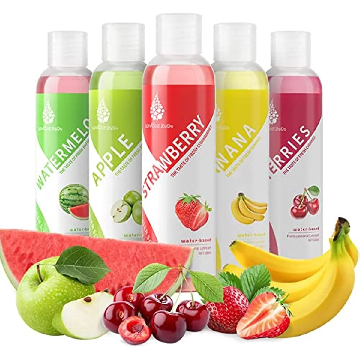 Edible Fruit Flavored Lube Personal Lubricant Water Based Long Lasting Sex Lube for Oral Sex Fantasy (5 Flavors Combo/34 Fl. OZ)