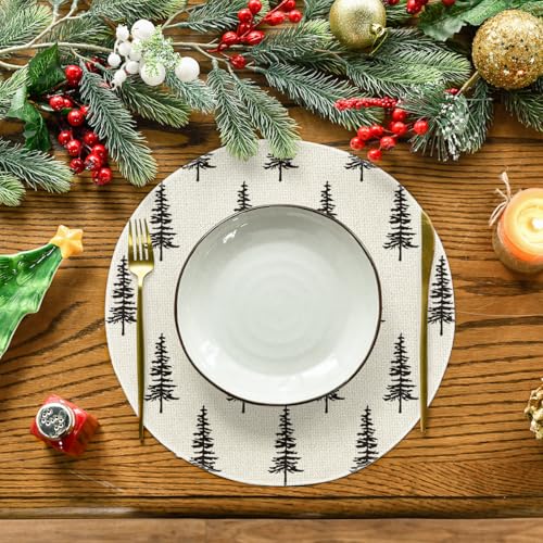 Artoid Mode Green Xmas Pine Christmas Placemats Set of 4, 12x18 Inch Seasonal Christmas Table Mats for Party Kitchen Dining Decoration