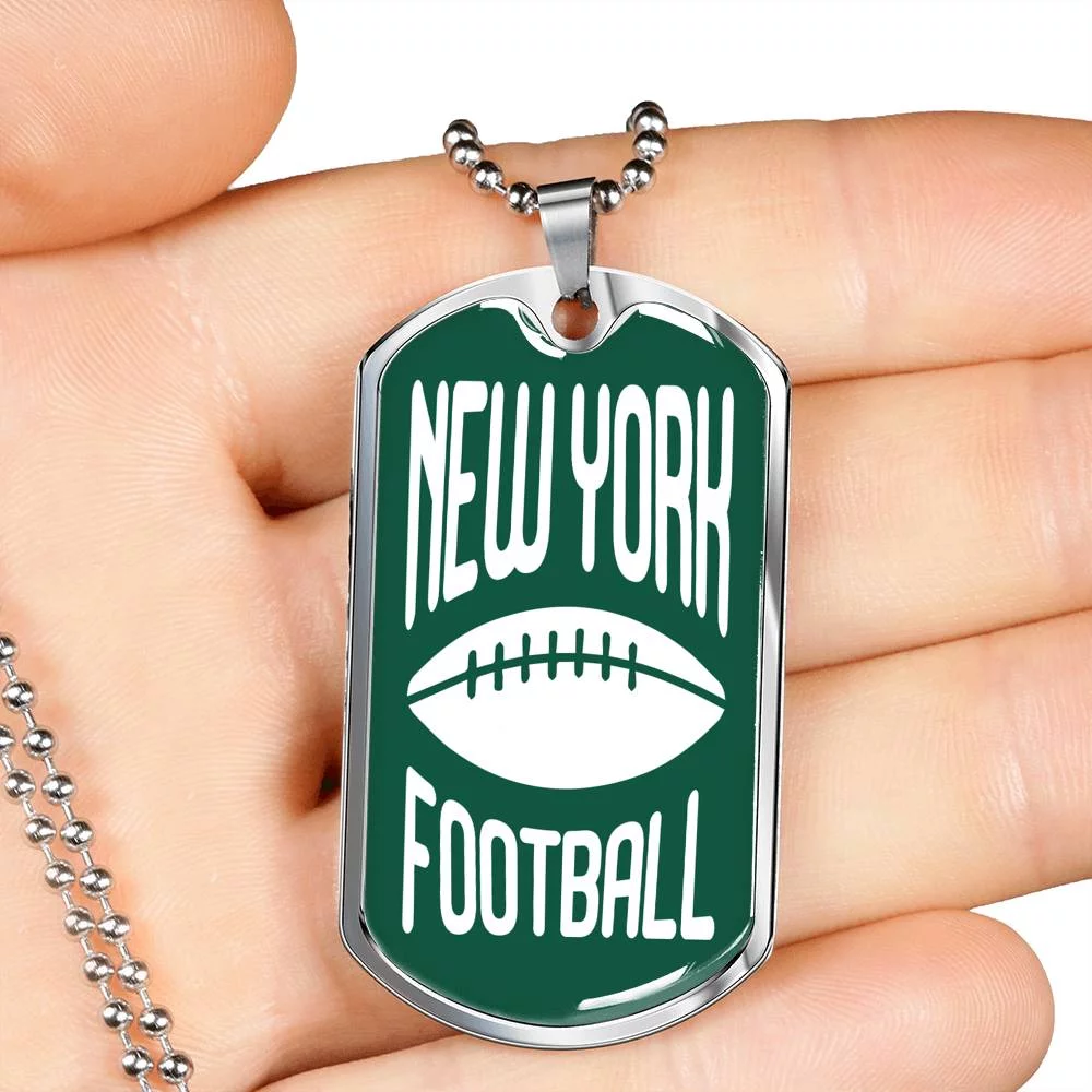 New York Fan Necklace Dog Tag Stainless Steel or 18k Gold 24