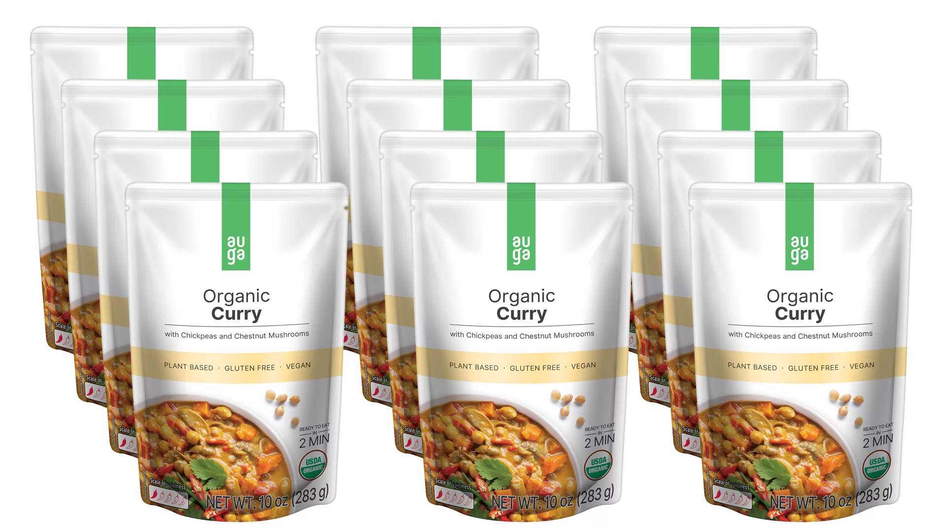 AUGA Organic Yellow Curry Meal, 10oz (12-pack) Vegan Plant Based Vegetarian