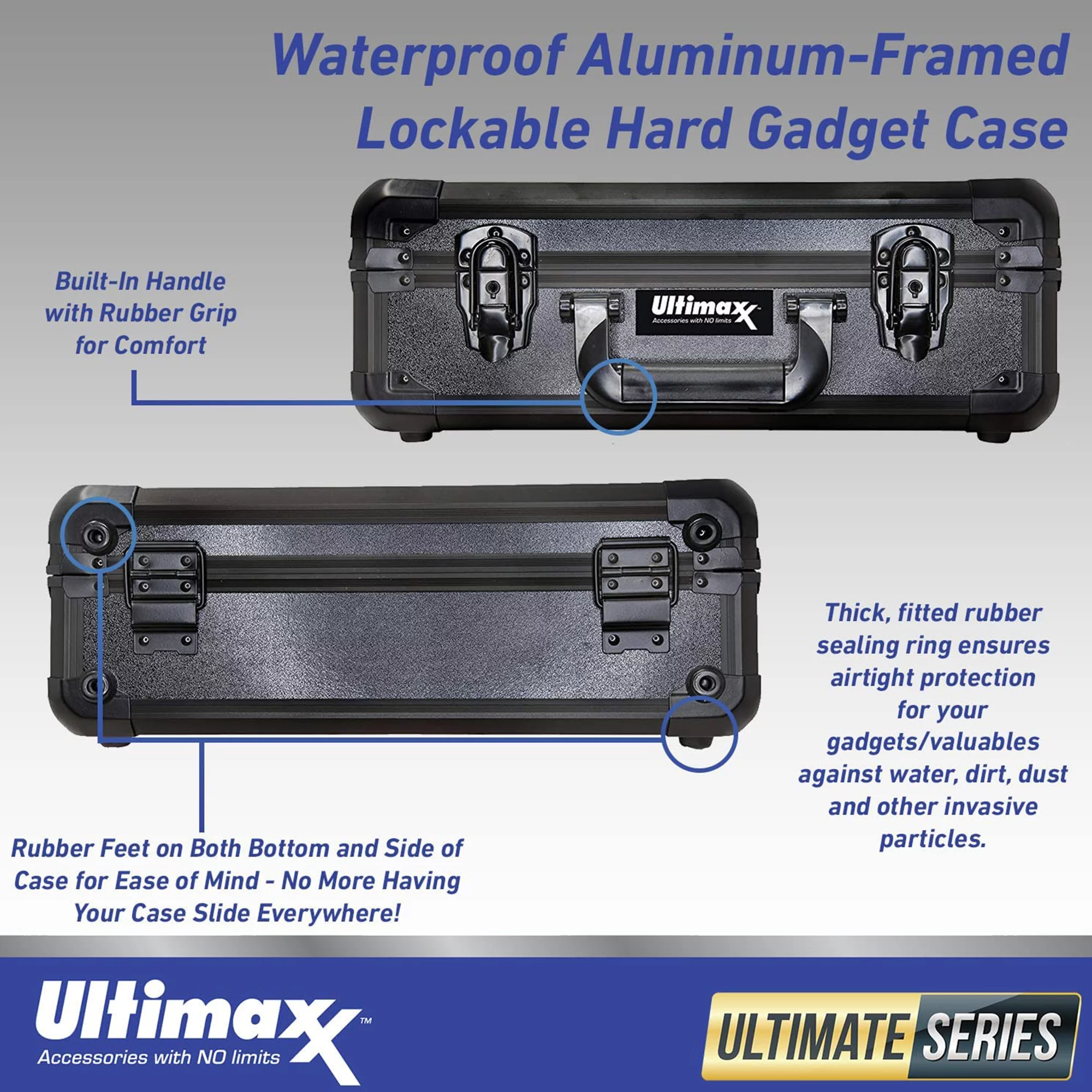 Ultimaxx Gadget Waterproof Hard Case Lockable Aluminum-Framed with Pick and Pluck Foam