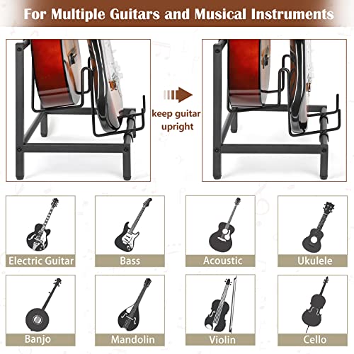 Guitar Stand 4-Tier for Acoustic, Electric Guitar, Bass, Rack Holder Floor Adjustable Multiple Guitars, Amp Accessories, Display Music Room Home Studio with Shelf(Patent)
