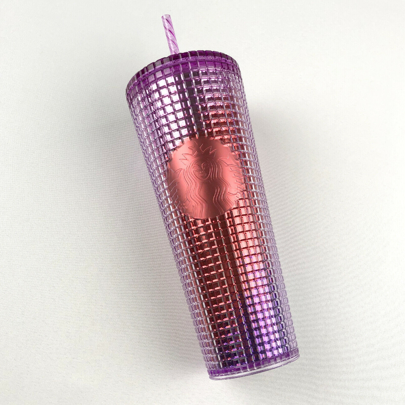 Starbucks 2021 Pink Purple Grid Cold Tumbler 24oz Brand New