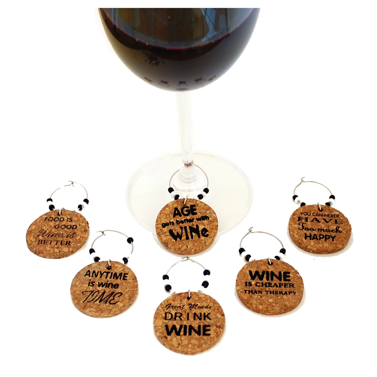 GC Home & Garden Set of 6 Brown Wine Themed  Quotes Design Wine Glass Marker Sets