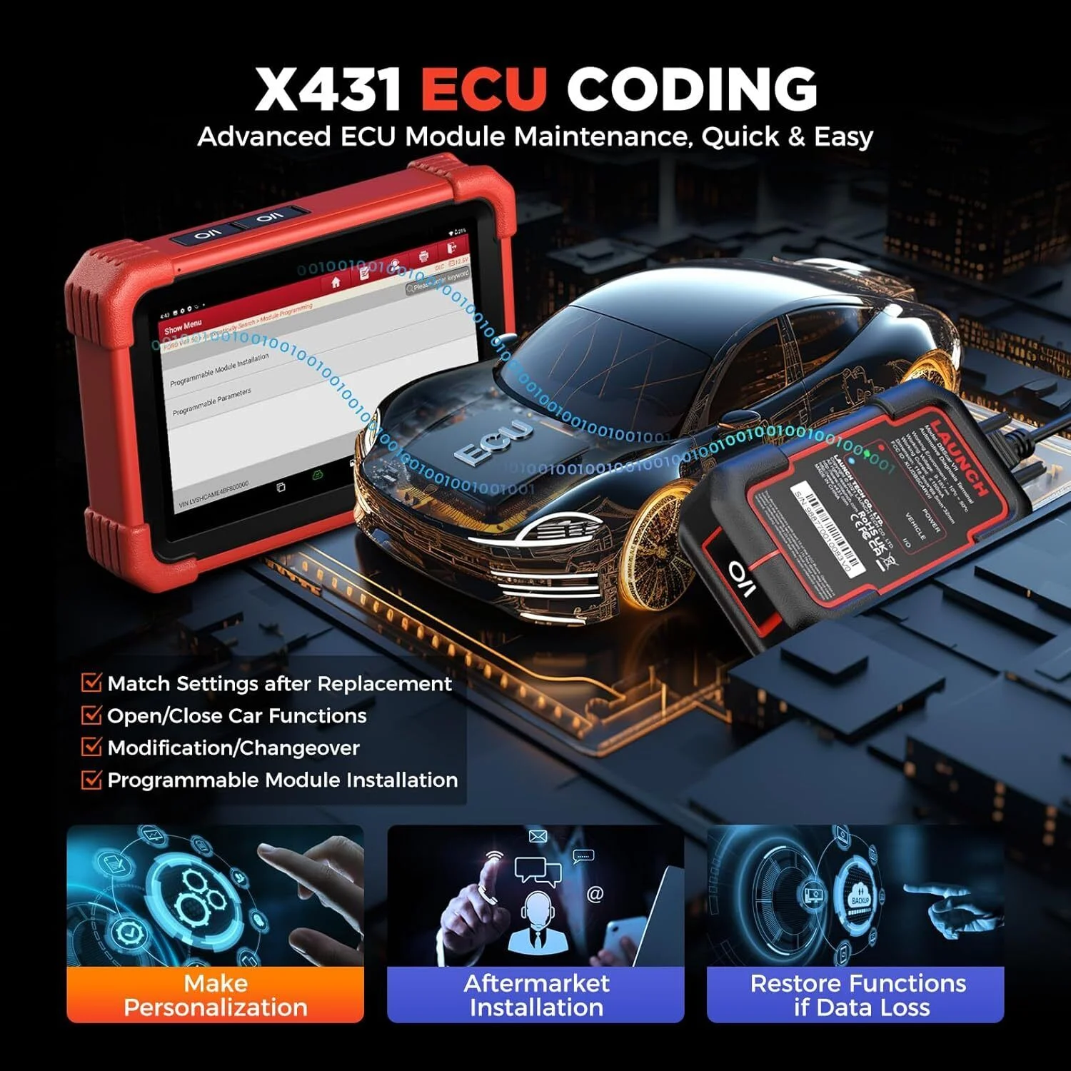 LAUNCH X431 CRP919X BT Elite Car Diagnostic OBD2 Scanner, All System Scan with DBScar VII  ECU Coding 31+ Services CANFD DoIP, IMMO 2 Years Free Update