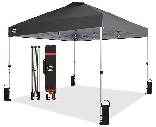 CROWN SHADES 10x10 Pop Up Canopy - Beach Tent with One Push Setup - Easy Outdoor Sun Shade for Events, Parties, Camping - Gazebo with STO-N-Go Cover Bag, Silver Coated Top, White