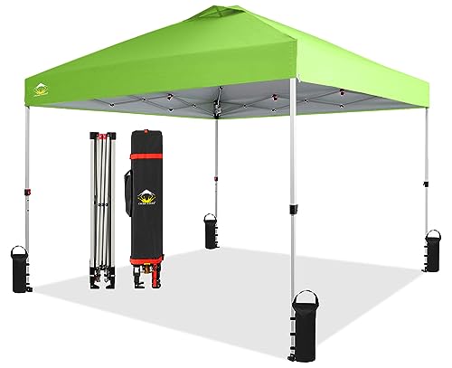 CROWN SHADES 10x10 Pop Up Canopy - Beach Tent with One Push Setup - Easy Outdoor Sun Shade for Events, Parties, Camping - Gazebo with STO-N-Go Cover Bag, Silver Coated Top, White