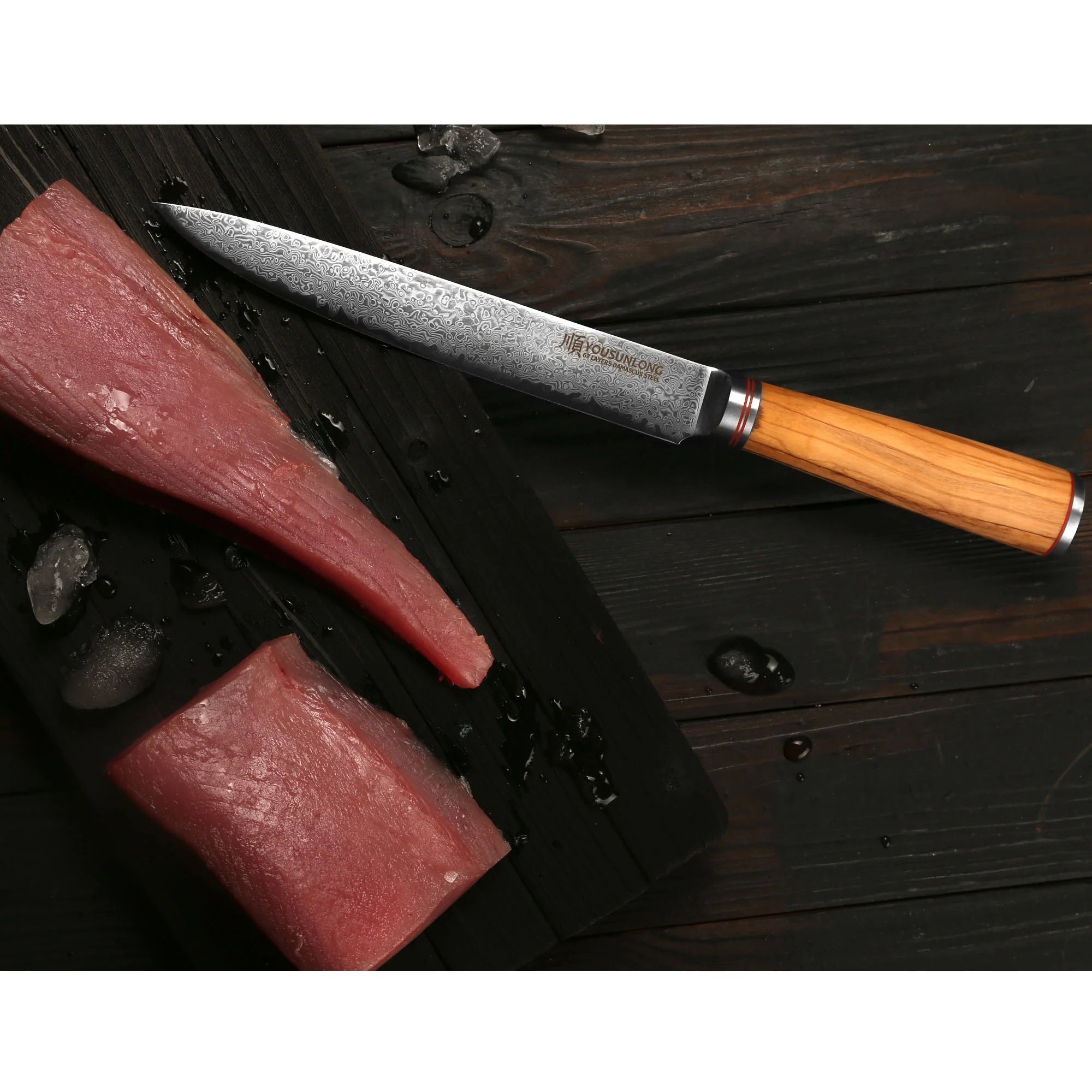 YOUSUNLONG Carving knife 8 Inch - Damascus Steel and Italian Olive Wood Fillet Knife