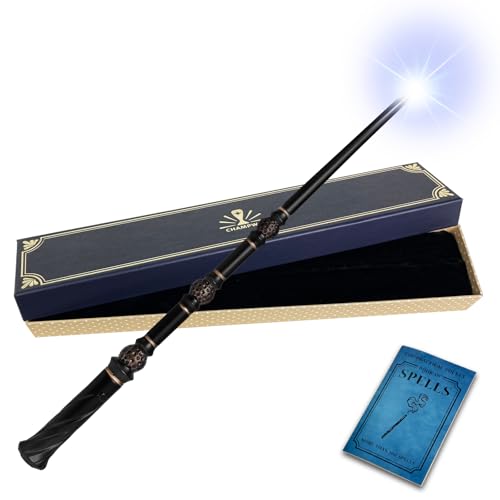ChampWe Light Up Magic Wizard Wand Rechargeable Illuminating Toy for Kids Witch Collection Cosplay Accessories with Spellbook and Gift Box (Foliage)