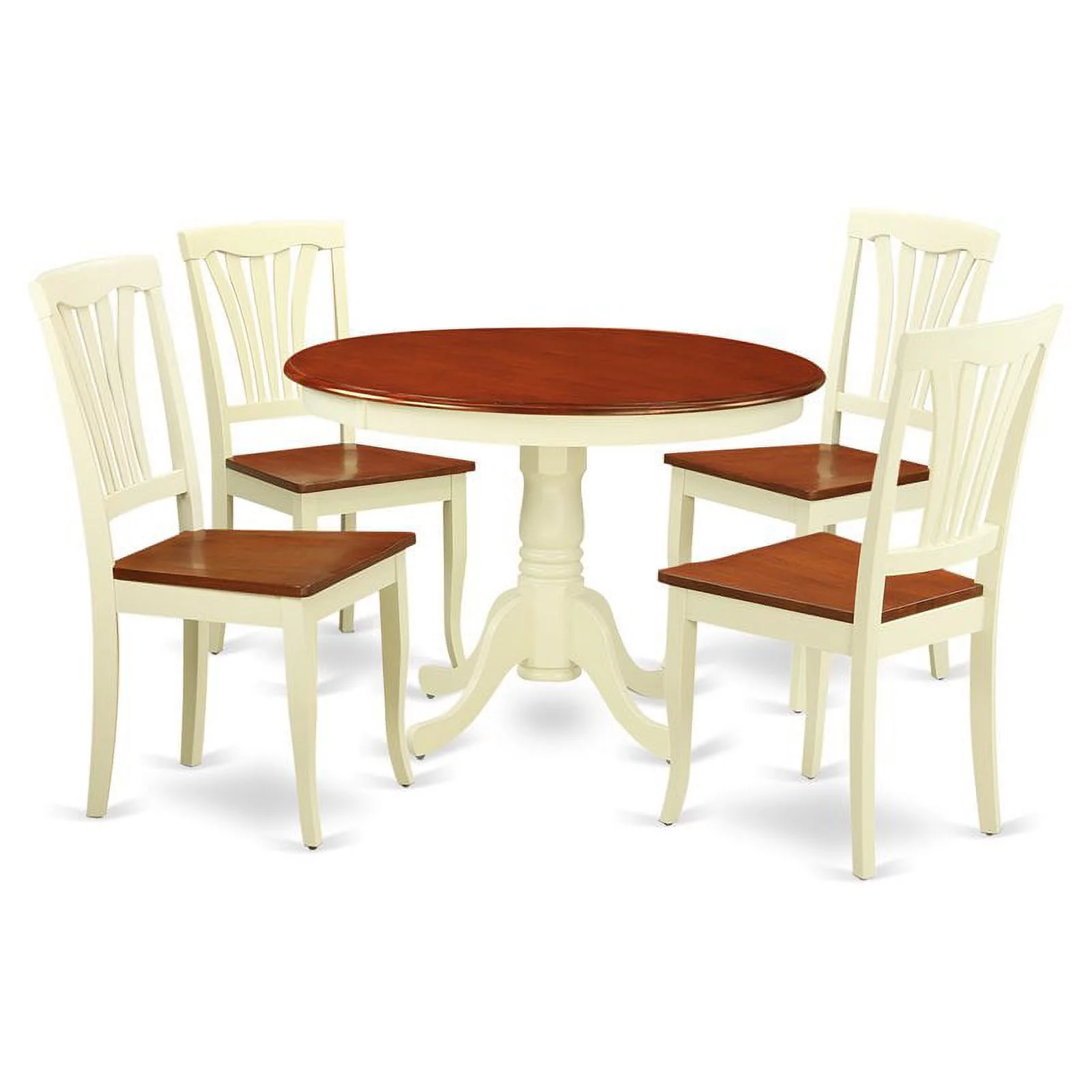 Pemberly Row 5-piece Dining Set with Wood Seat in Cherry