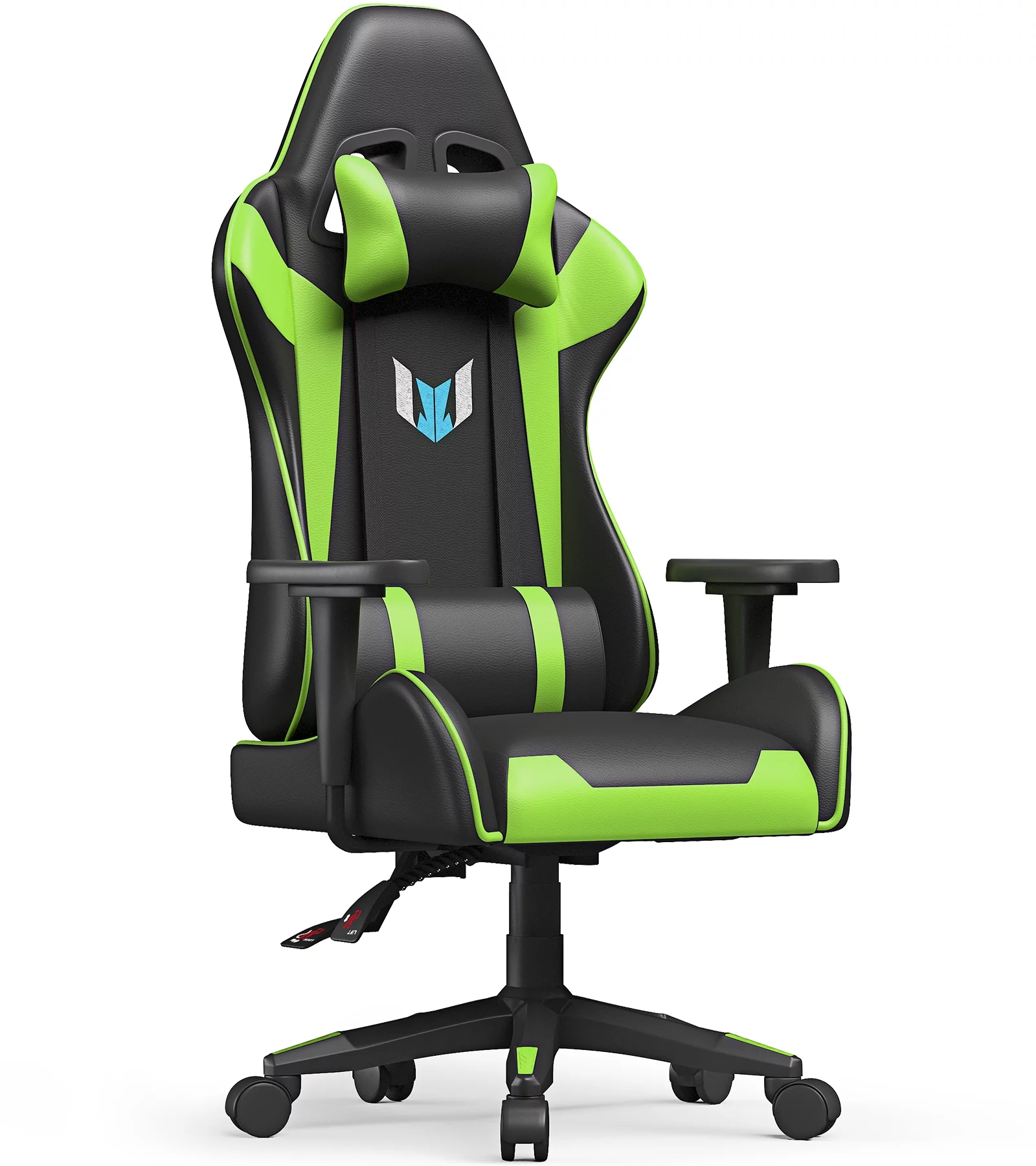 Bigzzia Gaming Chair with Height Adjustable Headrest and Lumbar Support for Adults Teens, Black Green