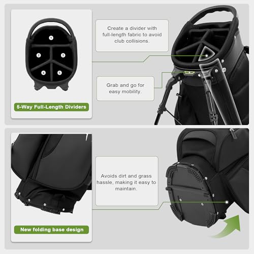 Lightweight Golf Stand Bag with 5 Way Full-Length Dividers, Semi-Concealed Stand, Folding Base, Adjustable Dual Straps and 8 Pockets
